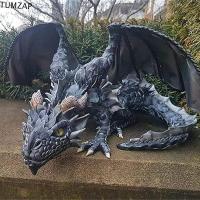ราคา TUMZAP เครื่องประดับมังกร, บ้านขนาดใหญ่ประติมากรรมมังกรสีดํา, รูปปั้นสะสมรูปปั้นโกธิคเรซิ่นมังกรตกแต่งสวน (45559412074)