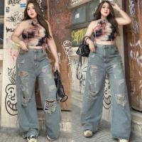 ราคา งานตามหากางเกงยีนส์ทรงกระบอกใหญ่ผ้ายีนส์นิ่มผ้าไม่ยืด#size34-48#สาวอวบอ้วน (27577090043)