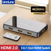ราคา UNNLINK สวิตช์ HDMI 3 IN 1 OUT 4K 60Hz UHD V2.0 สวิตช์ HDMI พร้อมรีโมทคอนโทรล IR, 3 พอร์ต HDMI 2.0 ตัวเลือกสวิตช์ (27744212983)