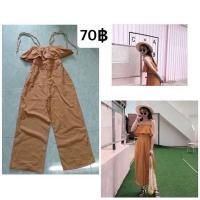 ราคา จั้มสูทระบายขายาวผูกไหล่สีส้มอิฐสไตล์เกาหลี (4559286211)