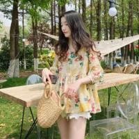ราคา เสื้อคอกลมทรงปล่อย ลายดอก (27388395281)