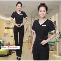 ราคา ชุดพนักงานต้อนรับคลีนิคความงาม ชุดนวดสปา สีดำขลิบชมพูอ่อน (5418844659)