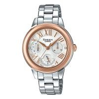 ราคา Casio Sheen นาฬิกาข้อมือผู้หญิง สายสหนังแท้ รุ่น SHE-3059SG-7A - สีเงิน (1419785056)