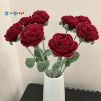 ราคา [กังกง1]ถักโครเชต์ช่อดอกไม้แฮนด์เมดถักดอกกุหลาบสีแดงประดิษฐ์-ดอกไม้ปลอมงานแต่งงานตกแต่งบ้านใช้งานง่าย (52161352194)