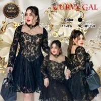 ราคา เดรสลูกไม้แขนยาวกระโปรงบาน เดรสลูกไม้ไซส์ใหญ่ XL-7XL (44119976484)