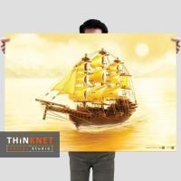 ราคา โปสเตอร์ภาพเรือสำเภาทอง ใบโค้ง 9 ใบ: หันขวา 9 Square-rigged Sails Gold Junk Ship: Heading to the Right Direction (21451222107)