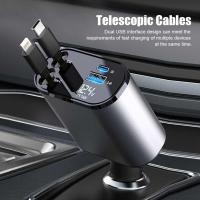 ราคา ❤ 100W 4 IN 1 Retractable Car Charger USB Type C Cable For Iphone Huawei Samsung Fast Charge Cord (29002459538)