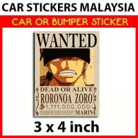 ราคา Roronoa Zoro Bounty Wanted Poster One Piece ANIME - สติ๊กเกอร์ติดรถ / สติ๊กเกอร์กันชน / สติ๊กเกอร์มอเตอร์ (55906478037)