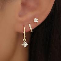 ราคา SU- 3 ชิ้น Four-Leaf Clover ต่างหูชุด, Cubic Zirconia Studs Stackable ต่างหู, หูสตั๊ดหูคลิป Leverback ต่างหูชุดเครื่องประดับ (54311851090)