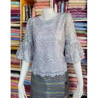 ราคา เสื้อลูกไม้ผ้าใยบวบแขนต่อระบายซิปหลัง (20037872156)
