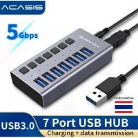 ราคา ACASIS 7 Ports USB 3.0 Data Hub - with Individual On/Off Switches and 12V/2A Power Adapter USB Hub 3.0 Splitter for Laptop, PC, Computer, Mobile HDD, Flash Drive and More (4741636995)