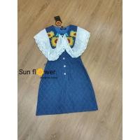 ราคา (XL) พร้อมส่งชุดเดรสยีนส์แต่งคอปกปักลายดอกทานตะวัน งานป้าย Sun Flower แท้ มือ1 ป้ายห้อย (23461476979)