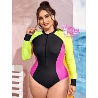 ราคา ชุดว่ายน้ำวันพีซแขนยาวสาวอวบอ้วนพร้อมส่ง (R022) (14997154802)