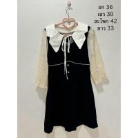 ราคา เดรสสั้น สีดำ คอปก แขนยาว (25485745193)