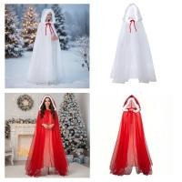 ราคา BAYSLI เจ้าหญิง Hooded Cape Cloak ฮาโลวีนเครื่องแต่งกายคริสต์มาส Mrs Santa Cape เสื้อคลุมขนสัตว์สีขาว Hooded Wizard Robe G (55112591231)