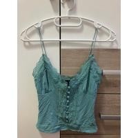 ราคา สายเดี่ยวลูกไม้สีฟ้าน้ำทะเล แบรนด์forever21 ของแท้ 80฿ (22342977423)