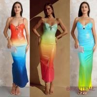 ราคา []-เดรสเสื้อชั้นในสตรีสีไล่ระดับสี 3d ปลาดาวแขนกุดสปาเก็ตตี้คอวีเดรสยาวเข้ารูป (27628551560)