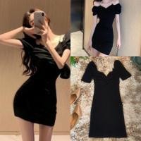 ราคา มินิเดรสเกาหลี สายเดี่ยวแต่งโซ่ แขนสั้น ไหมพรม Slim (12557871992)