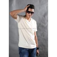 ราคา เสื้อยืด แฟชั่น ผู้ชาย ทรงตรง T-Shirt Cotton 100% คอวี แขนสั้น สีครีม (1718889185)
