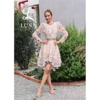 ราคา (L,xl,2xl) เดรสสั้น หน้าสั้นหลังยาว ลายกราฟฟิก สวยหรู งานป้าย luna (16496183779)