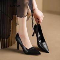 ราคา Lovito รองเท้าส้นสูงฝรั่งเศสเรียบง่ายธรรมดาหรูหราสําหรับผู้หญิง LFA66262 (46762086052)