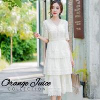 ราคา Maxi ระบายชั้นอัดพรีท เดรสออกงาน ธีมสีครีมคุณหนูป้าย Orange Juice (2324038793)