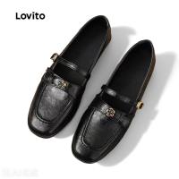 ราคา Lovito วินเทจรองเท้าหนังสีดําธรรมดาย้อนยุคสไตล์อังกฤษตรงสายรัด รองเท้าไม่มีส้น พายเรือ รองเท้าสําหรับผู้หญิง LFA81007 (56162058073)