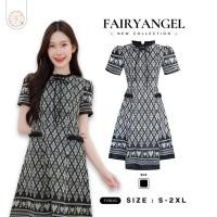 ราคา Fairyangelstore - เดรสผ้าพิมพ์ลายมัดหมี่แขนตุ๊กตาคอรูดผูกเชือก (FY9143) (51805614998)