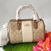 ราคา กระเป๋าสะพายข้างทรงหมอน COACH ROWAN SATCHEL IN SIGNATURE CANVAS WITH STRIPE CR122 (25173288702)