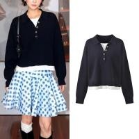 ราคา GUED Self-Portrait 2026Spring new French-style design pullover knit top with small lapel, half-button placket, and faux two-piece long sleeves (40481926038)