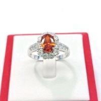 ราคา แหวนโกเมน แหวนเงินแท้ 925 ชุบทองคำขาวแท้ ล้อมเพชรสวิส (11455570650)