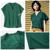 ราคา UNIQLO WOMEN COTTON EMBROIDERED SHORT-SLEEVE BLOUSE (4789883835)