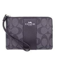 ราคา COACH กระเป๋า CORNER ZIP WRISTLET IN SIGNATURE COATED CANVAS WITH LEATHER STRIPE F58035 SVDK6 (SV/Black Smoke/Black) (698561240)