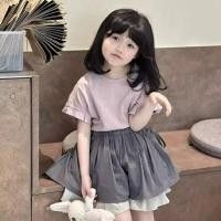 ราคา ชุดเด็กผู้หญิงฤดูร้อนแฟชั่นญี่ปุ่นและเกาหลีและการพักผ่อนเด็กแขนสั้นด้านบน + กระโปรงกางเกงชุดสองชิ้น 3-8 ปี (41581731518)