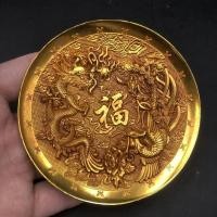 ราคา โบราณโบราณโบราณประเทศวัตถุเก่าโบราณสาธารณรัฐจีนสามปีGilt Dragon Phoenix Fuตัวอักษรจานโต๊ะน้ําชาตกแต่ง 6/17 **** (52012350132)
