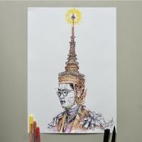 ราคา ภาพวาดในหลวง ร 9 ปากกาหมึกซึมสีดำ ลายเส้น (5658023938)