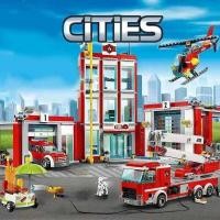 ราคา C City Fire Station Helicopter Truck Garage Firehouse Building Bloc Set Bric Compatible 60110 Model (29094793801)