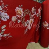 ราคา Katun MERAH ผ้าปูที่นอนผ้าฝ้ายญี่ปุ่นลายดอกไม้วงกลมสีแดง (9829154649)