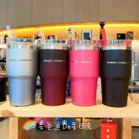 ราคา แก้ว STANLY Stanley สีดำดอกกุหลาบสีแดงเข้ม,สีฟ้าสแตนเลสแก้วพร้อมหลอด 2022 Line Starbuck (26102713509)