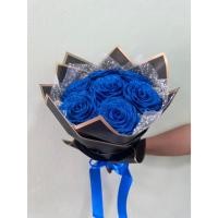 ราคา (พร้อมส่ง) กุหลาบริบบิ้น สีน้ำเงิน กากเพชร ห่อดำ 7 ดอก (26827995328)