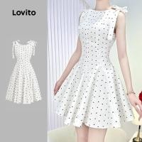 ราคา Lovito ชุดเดรสลำลองพลีทโบว์ฤดูใบไม้ผลิ/ฤดูร้อน สีดำและขาว สำหรับผู้หญิง L154ED180 (55912054252)