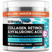 ราคา SimplyVital Collagen, Retinol & Hyaluronic Acid Cream - Anti-Aging Face Moisturizer for Face, Firming Skin Care Neck & Décolleté - Made in USA, Daily Moisturizer Face Cream Day & N (46312397645)