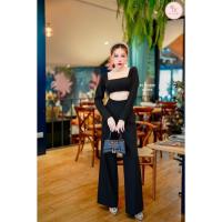 ราคา BT 08-0980 จั้มสูทแขนยาว ขายาวคอตัดสี่เหลี่ยม เว้ากลางอกเว้าหลังผูกเชือกด้านหลัง (26264796436)