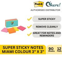 ราคา 3M Post It Super Sticky Miami Colour Notes 3in x 3in, 12 แผ่น, 90 แผ่น/แผ่น, รวม 1080 แผ่น (42864257254)