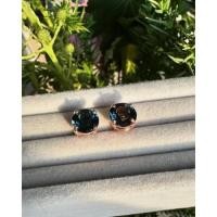 ราคา ต่างหูลอนดอนบลูโทพาส ( London Blue Topaz ) สีน้ำเงินเข้มแบบ inky blue ตัวเรือนเงินชุบ rose gold (40930293983)