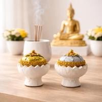 ราคา พานพุ่ม เงิน-ทอง พานพุ่มประดิษฐ์ เครื่องพุทธบูชา เสริมบารมีหิ้งพระ ของใช้งานบุญ งานประณีตสีทองสุกใส คุณภาพดี SGP168 (49705272772)