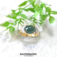 ราคา D6466 แหวนหยกพม่าแท้ ( Natural Jadeite Type A ) ตัวเรือนเงินแท้ 925 ชุบทอง ไซส์ 60 แก้ไซส์ฟรี ( งาน (48762637054)
