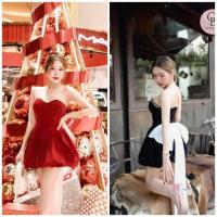 ราคา (พร้อมส่ง) cherbelle2 เดรสกำมะหยี่กากเพชรเกาะอกแต่งเพชรวิบวับช่วงอก (29066506300)