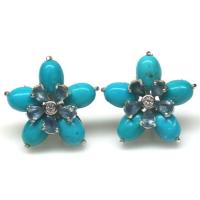 ราคา ต่างหูพลอยแท้ เทอร์คอยส์(Turquoise) และ ไพลิน-น้ำเงิน เงินแท้ 925 ชุบทองคำขาว (50812021644)