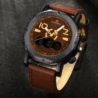 ราคา naviforce watch แท้ นาฬิกาข้อมือรุ่น NF9094-BCE สายหนังสีน้ำตาลเลขเหลือง สองระบบ (293599787)